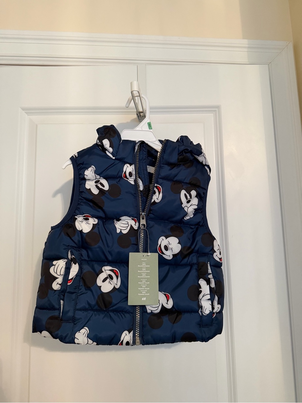 H&M Navy Mickey Mouse Quilted Hooded Vest